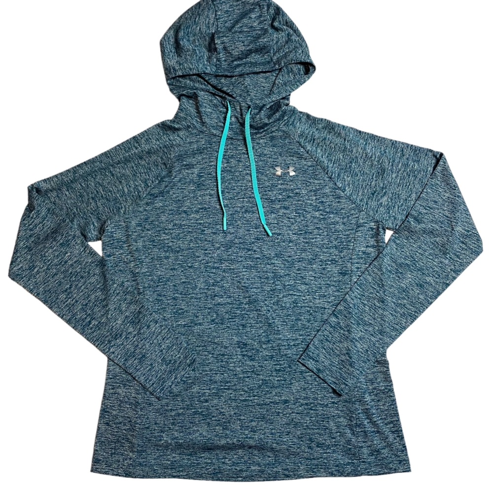 Under Armour teal Heatgear workout long sleeve hoodie hooded athletic top medium
